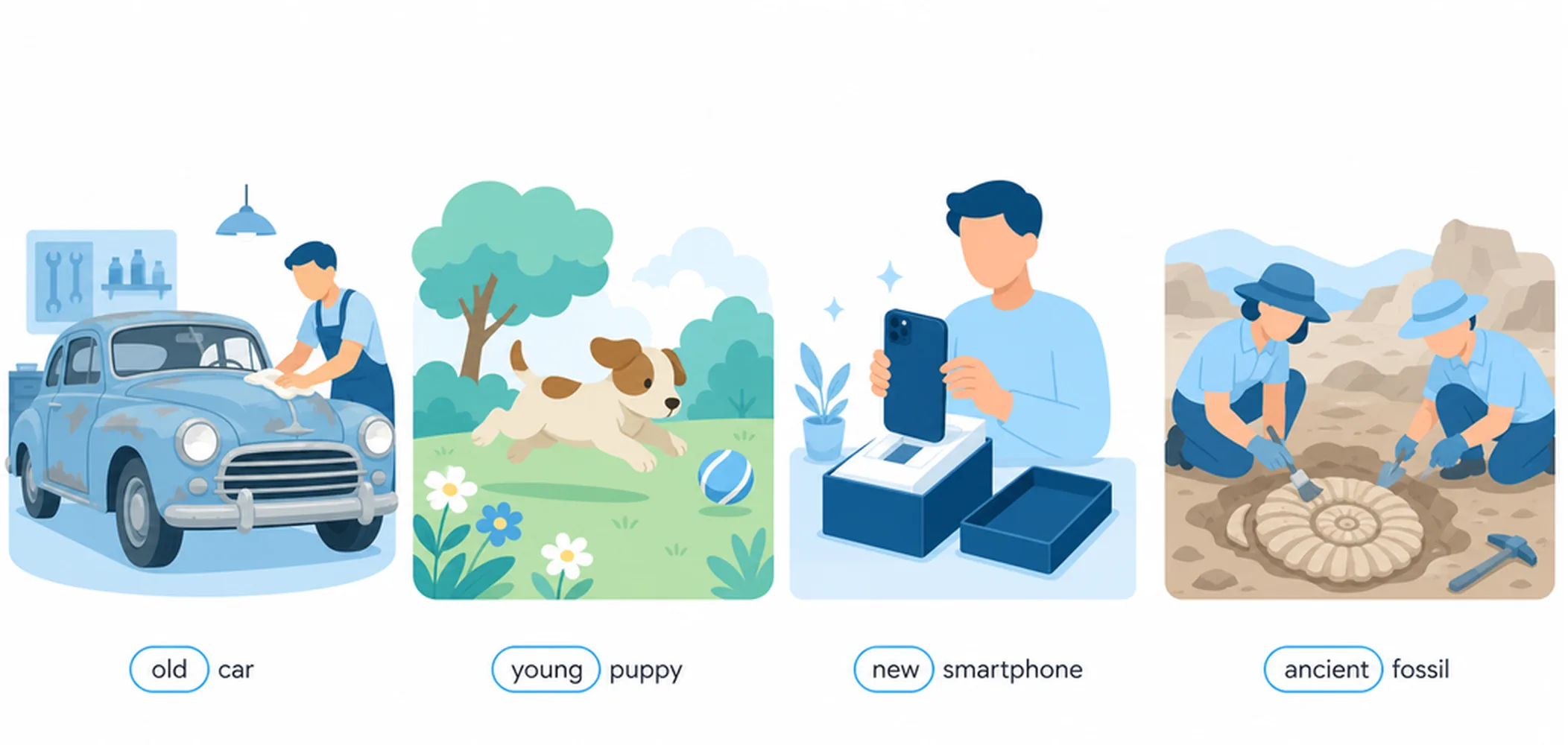 Age adjectives — old, young, new, ancient