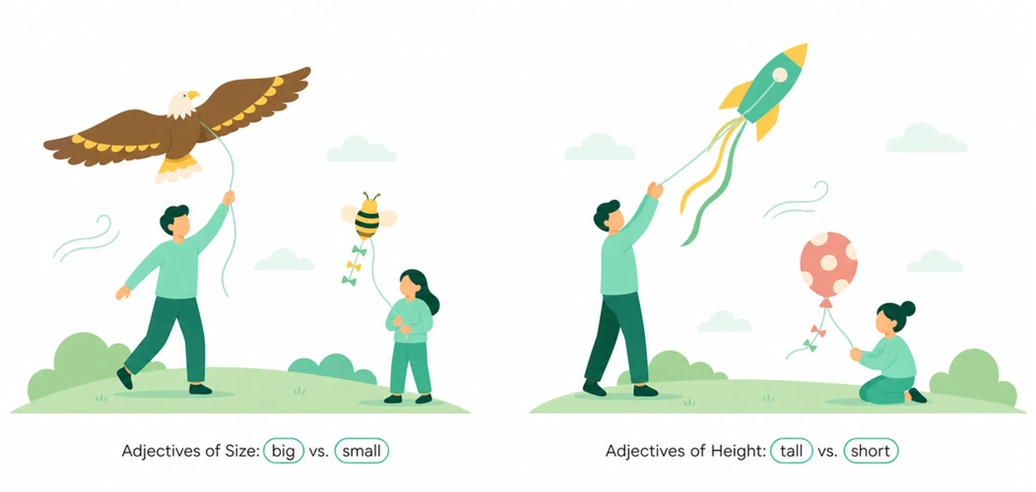 Size adjectives — big, small, tall, short