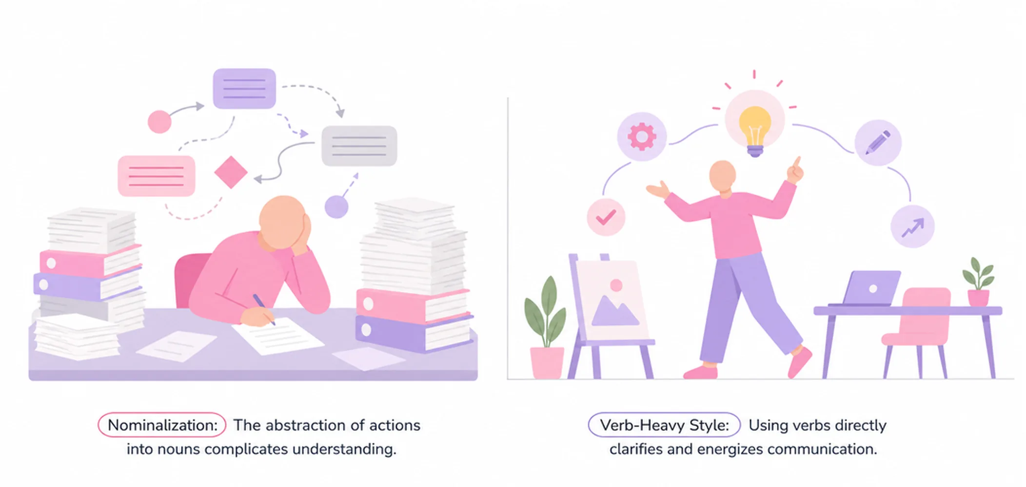 Nominalization vs verb-heavy style