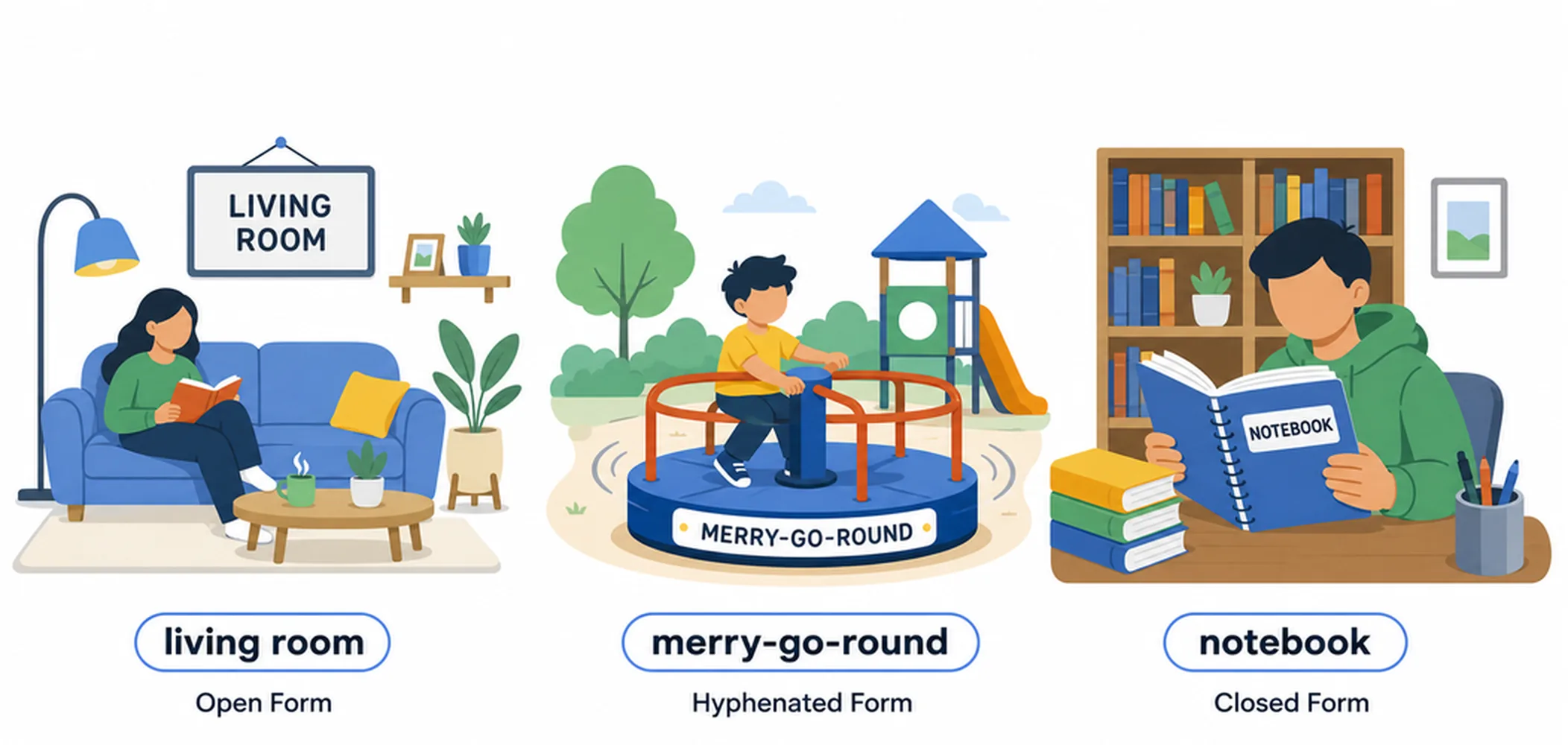 Compound nouns — open, hyphenated, closed forms