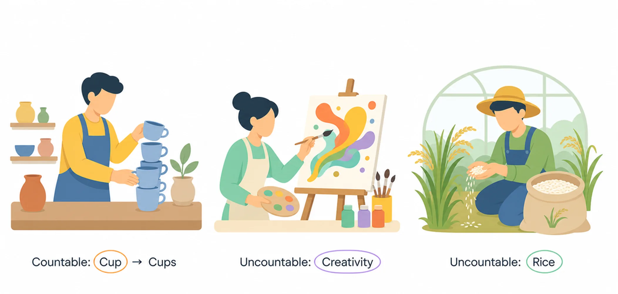 Countable vs uncountable — 100 examples