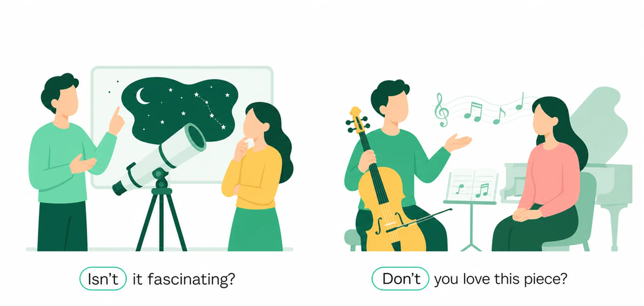 Negative questions (Isn't it? Don't you?)