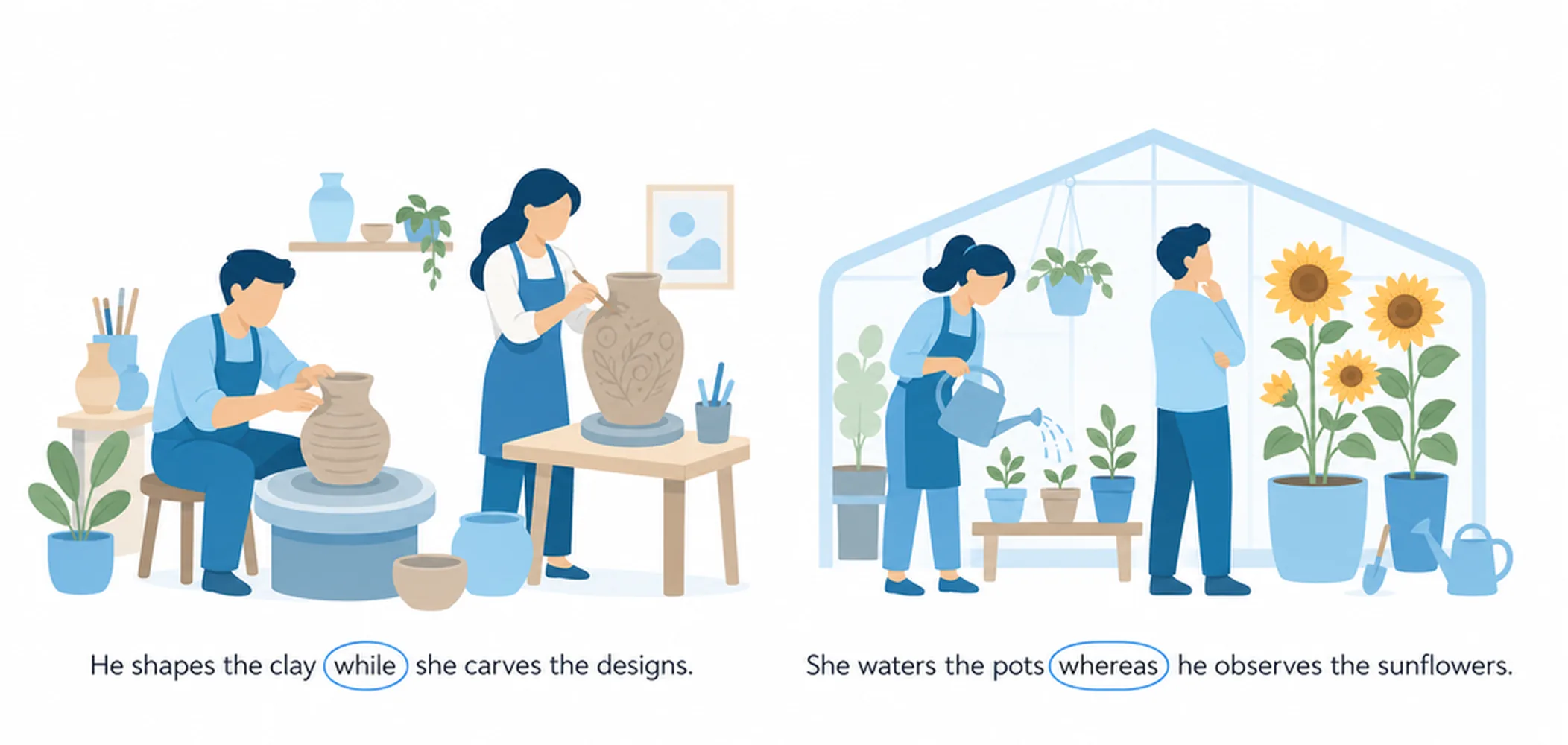While vs whereas — contrast conjunctions