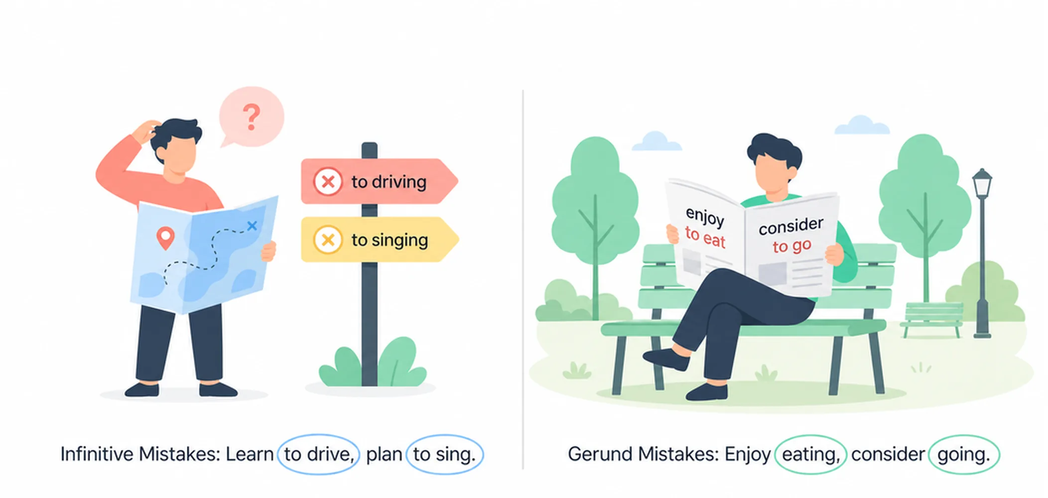 Infinitive vs gerund — common mistakes