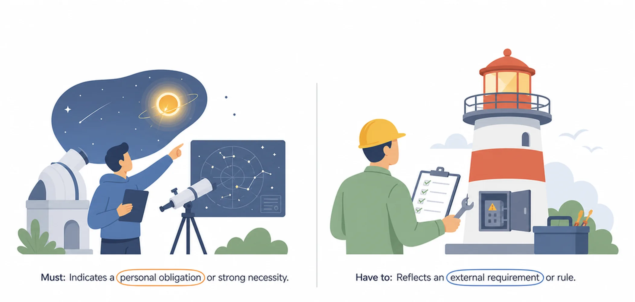 Must vs have to — difference and usage