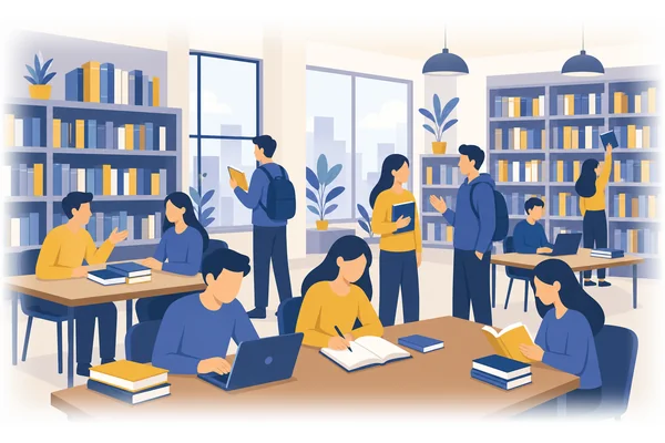 There are a lot of students in the library today.