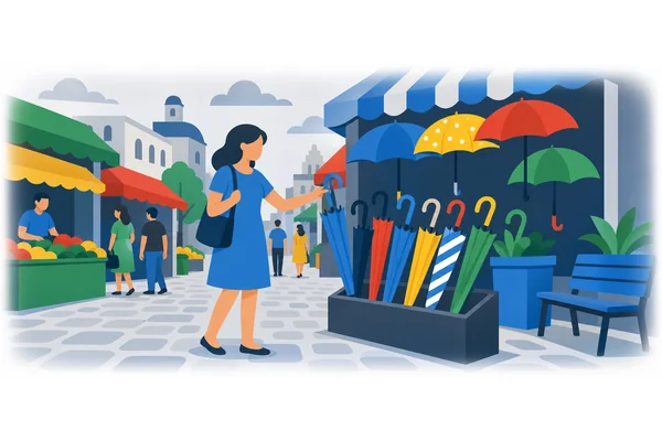 She wants to buy an umbrella for the rain.