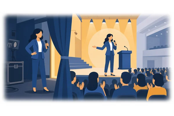 She has great courage to speak in front of a large audience.