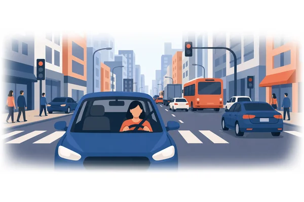 She drives carefully on busy roads.