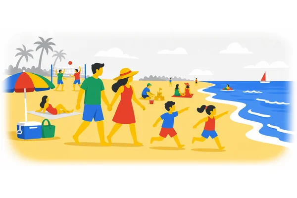 We go to the beach every summer.