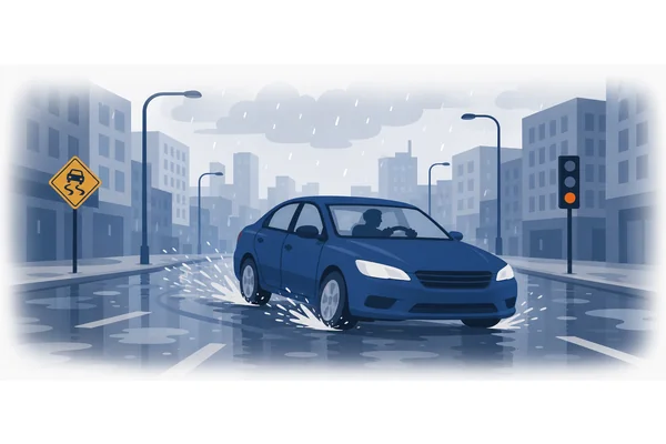 He drove dangerously on the wet road.