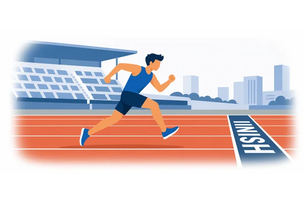 The athlete ran quickly towards the finish line.