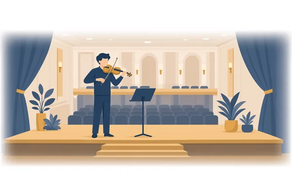 The musician played the violin beautifully at the concert.