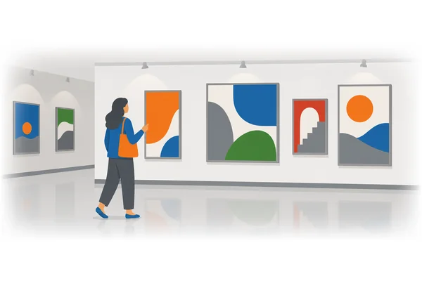 She walked slowly through the museum, studying each painting.