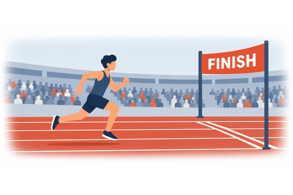 The athlete ran quickly towards the finish line.