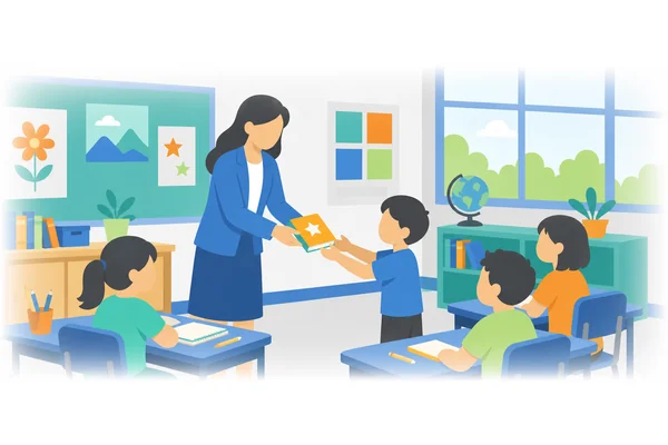 The teacher gave each child a prize.