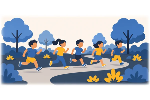 The children ran along the path in the park.