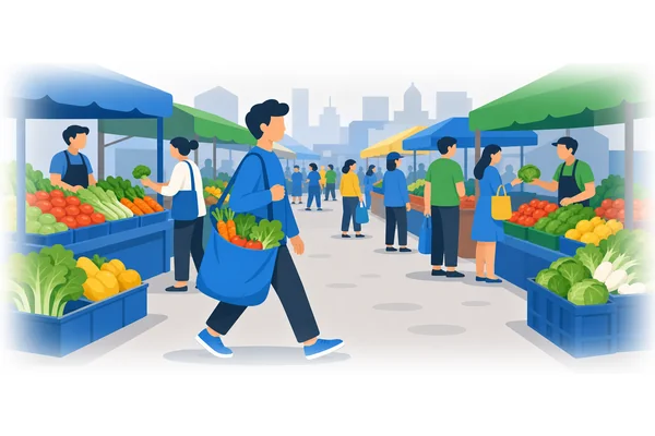 I went to the market, and I bought fresh vegetables.