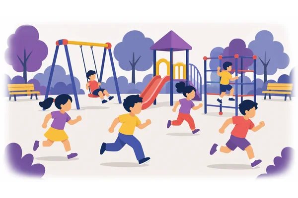The children ran around the playground.