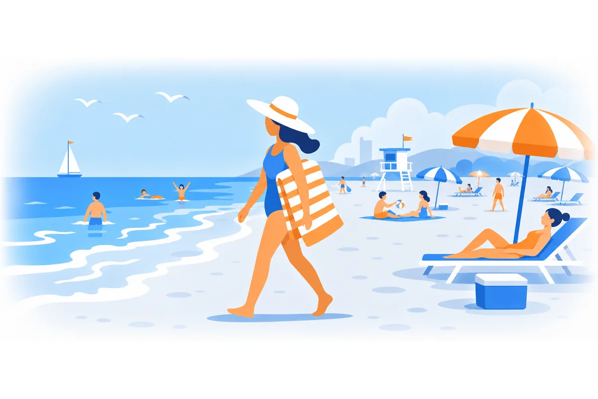 I go to the beach every summer.