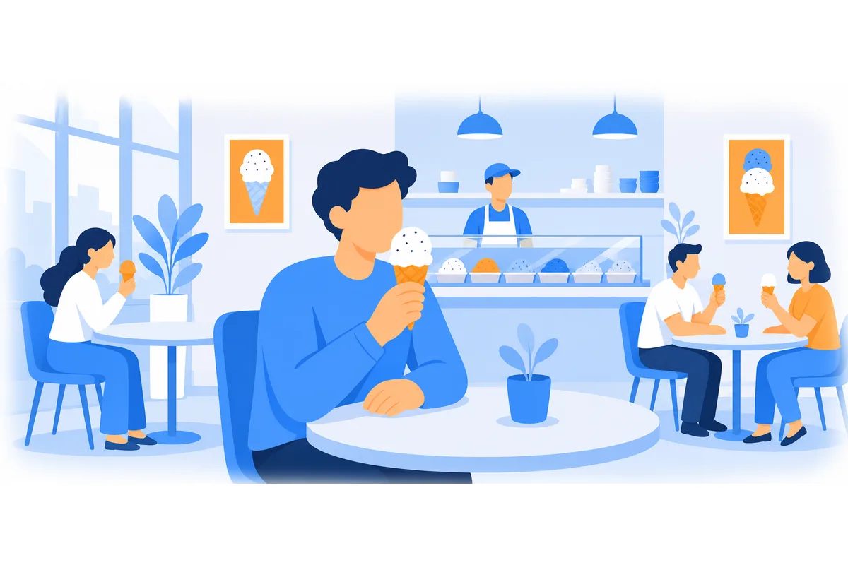 I love ice cream. The ice cream in this shop is delicious.