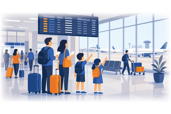 They arrived at the airport at 6 p.m.