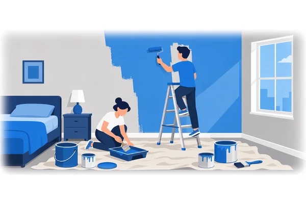 They painted their bedroom bright blue.