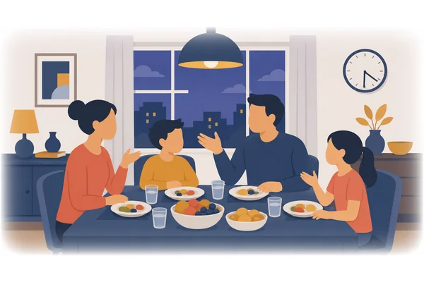 We eat dinner after 6 p.m.