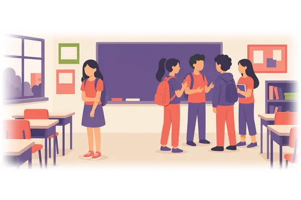 The new student felt nervous among her classmates.