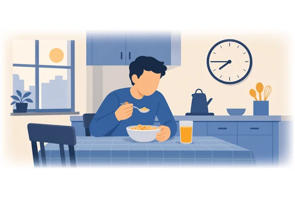 Please finish your breakfast by 8 o'clock.