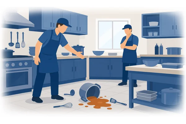 It was in the kitchen that the accident was reported by the staff.