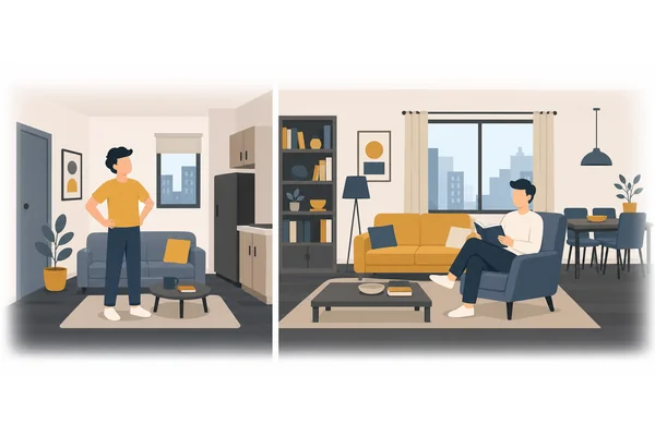 My apartment is smaller than yours, but the rent is higher.