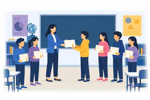 The students from the advanced English class who passed the exam received certificates.