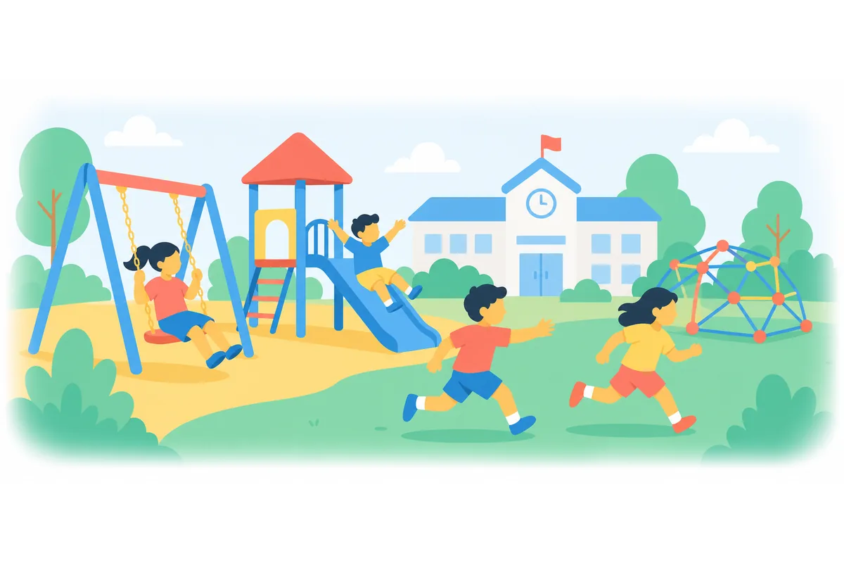 The children are playing in the playgrounds near school.