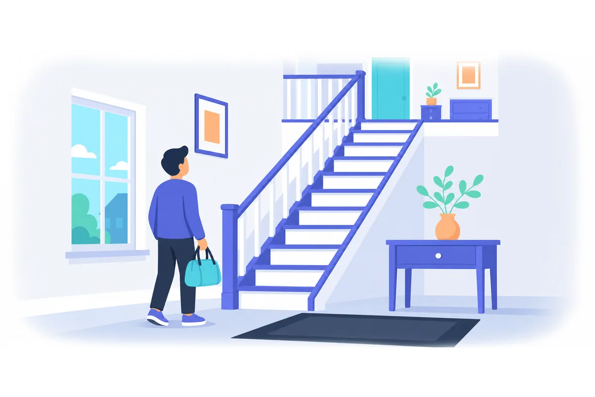 My bedroom is upstairs in the house.