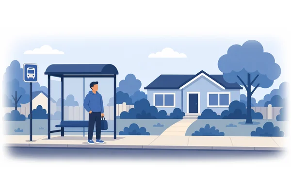 The bus stop is near my house.