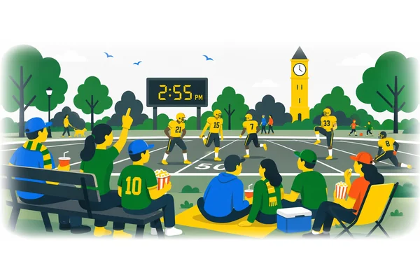 The football game starts at three o'clock in the afternoon.