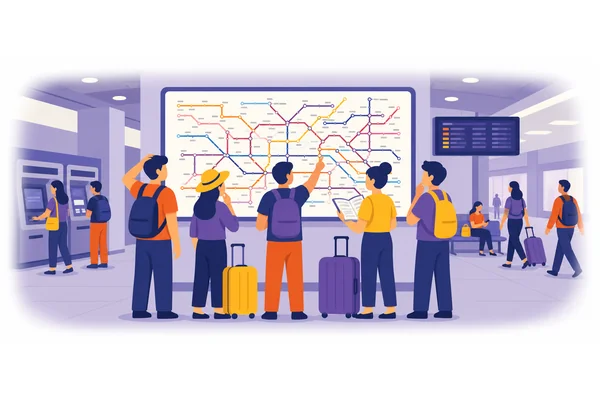 The tourists were confused by the complex metro map.