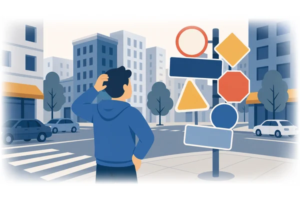 These traffic signs are confusing because they lack clear symbols.