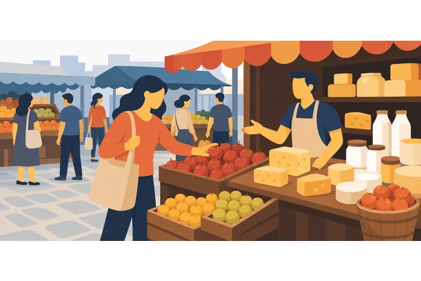 I bought five apples and some cheese at the market.