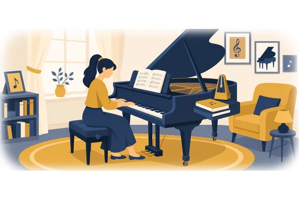 My sister is very good at playing the piano, so she practises every day.