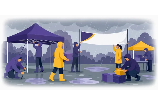 The weather was terrible. Nevertheless, the team completed the outdoor event successfully.