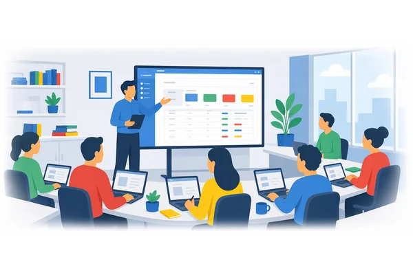 We implemented new software. Furthermore, we trained all staff members to use it effectively.