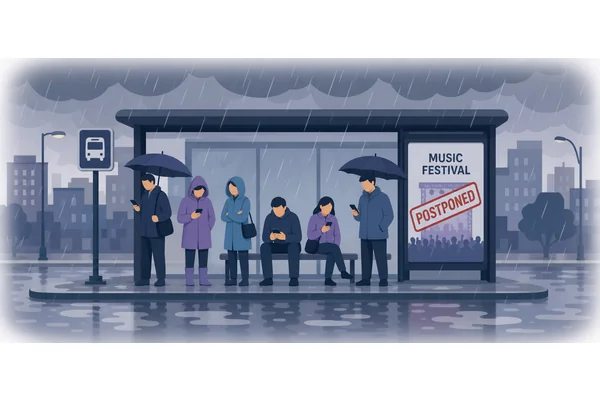 Because the weather was terrible, the event was postponed to next week.