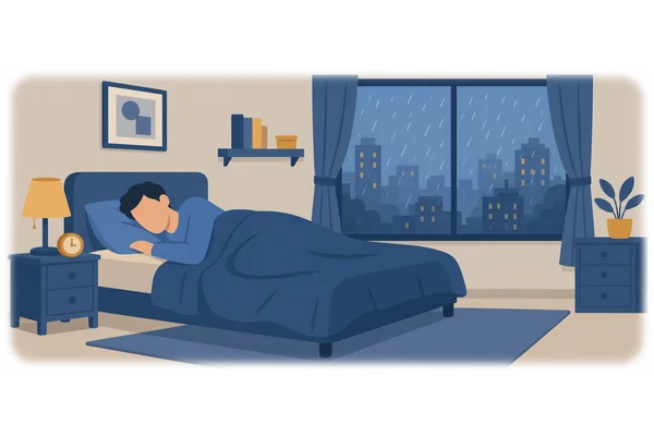 While he was sleeping, it started to rain.