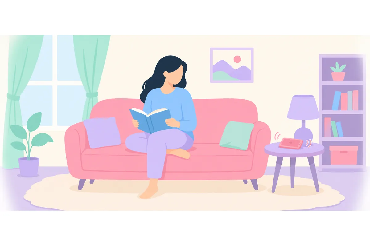 She was reading when the phone rang.