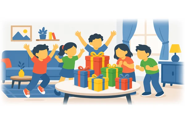 The children were excited when they saw the presents.
