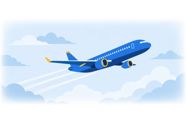 The plane flew high in the sky.