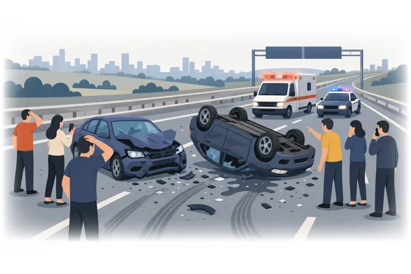 We saw a frightening accident on the highway yesterday.