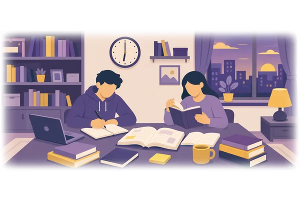 We studied from 2 p.m. until 6 p.m. yesterday.